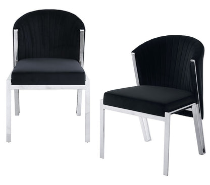 Set of Two Green and Gold Upholstered Velvet And Steel Wing Back Dining Side Chairs HomeRoots