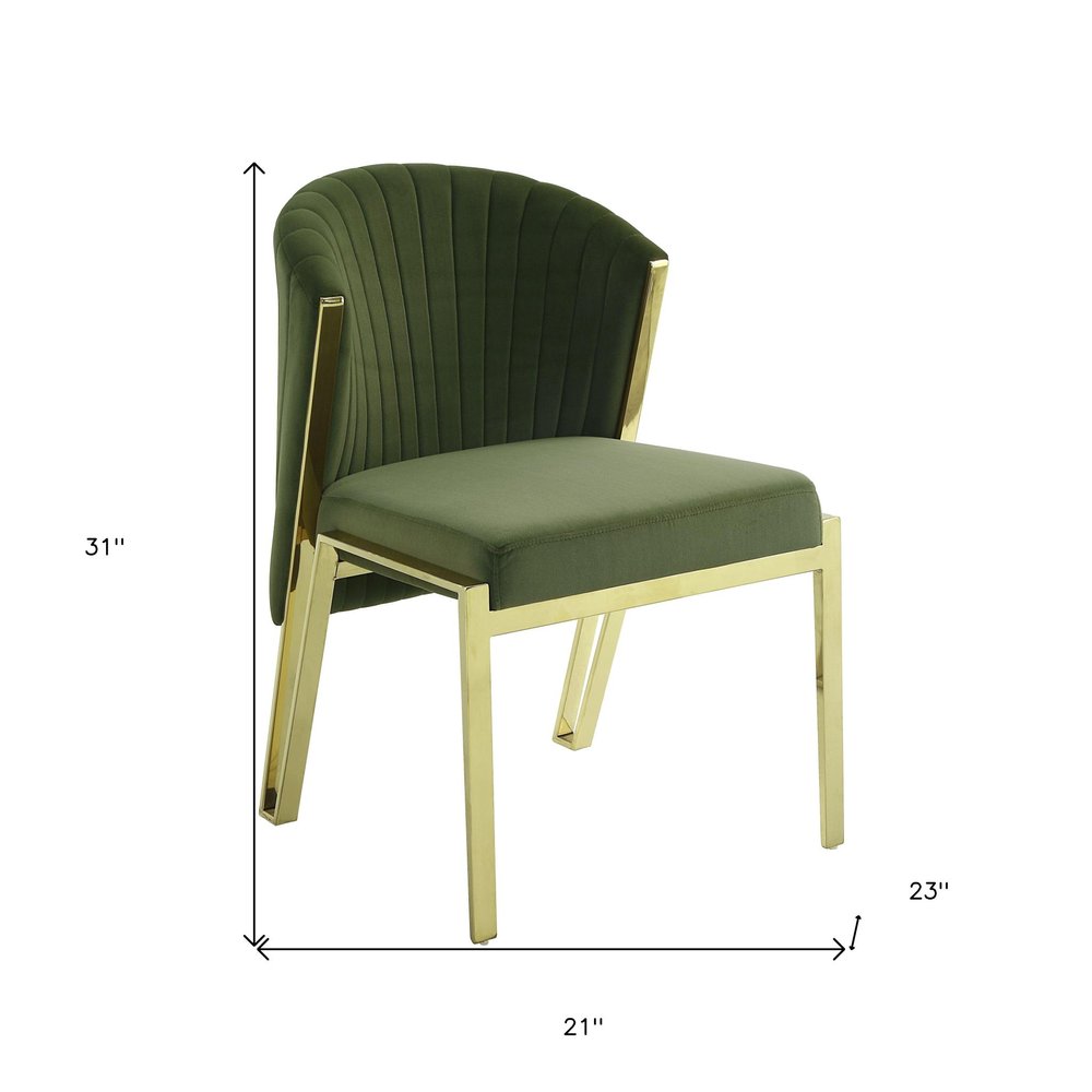 Set of Two Green and Gold Upholstered Velvet And Steel Wing Back Dining Side Chairs HomeRoots