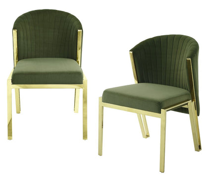Set of Two Green and Gold Upholstered Velvet And Steel Wing Back Dining Side Chairs HomeRoots
