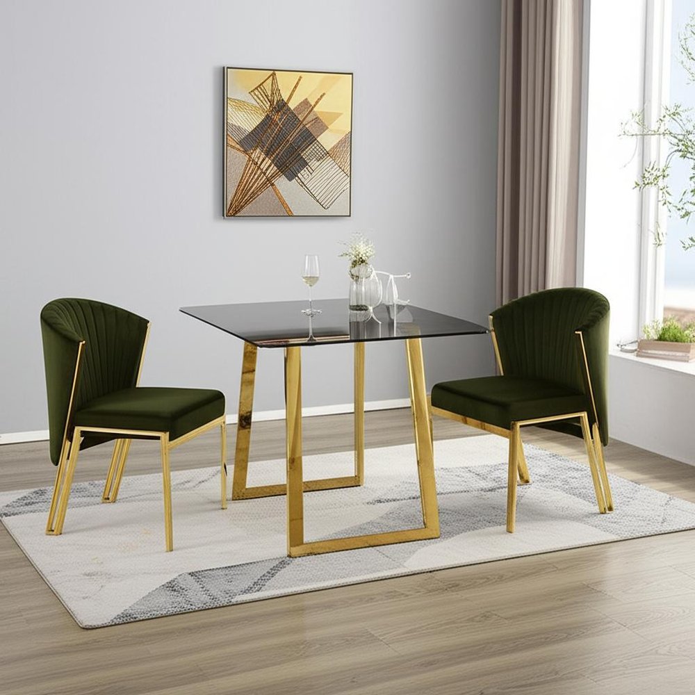 Set of Two Green and Gold Upholstered Velvet And Steel Wing Back Dining Side Chairs HomeRoots