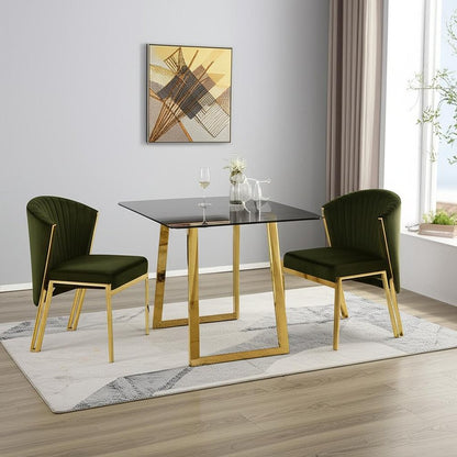 Set of Two Green and Gold Upholstered Velvet And Steel Wing Back Dining Side Chairs HomeRoots