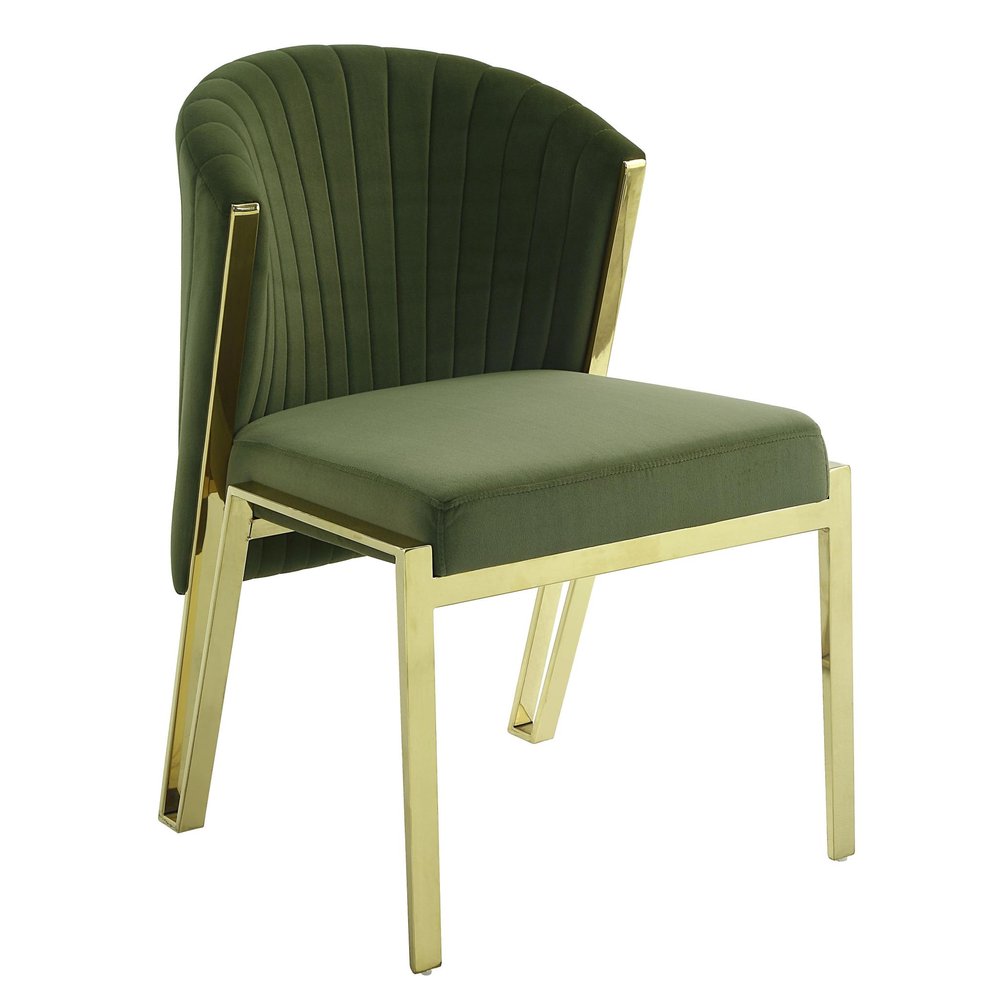 Set of Two Green and Gold Upholstered Velvet And Steel Wing Back Dining Side Chairs HomeRoots