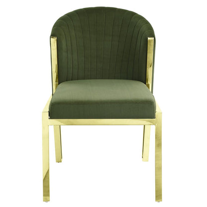 Set of Two Green and Gold Upholstered Velvet And Steel Wing Back Dining Side Chairs HomeRoots