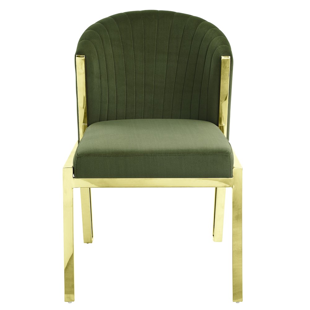 Set of Two Green and Gold Upholstered Velvet And Steel Wing Back Dining Side Chairs HomeRoots