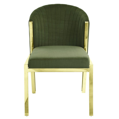 Set of Two Green and Gold Upholstered Velvet And Steel Wing Back Dining Side Chairs HomeRoots