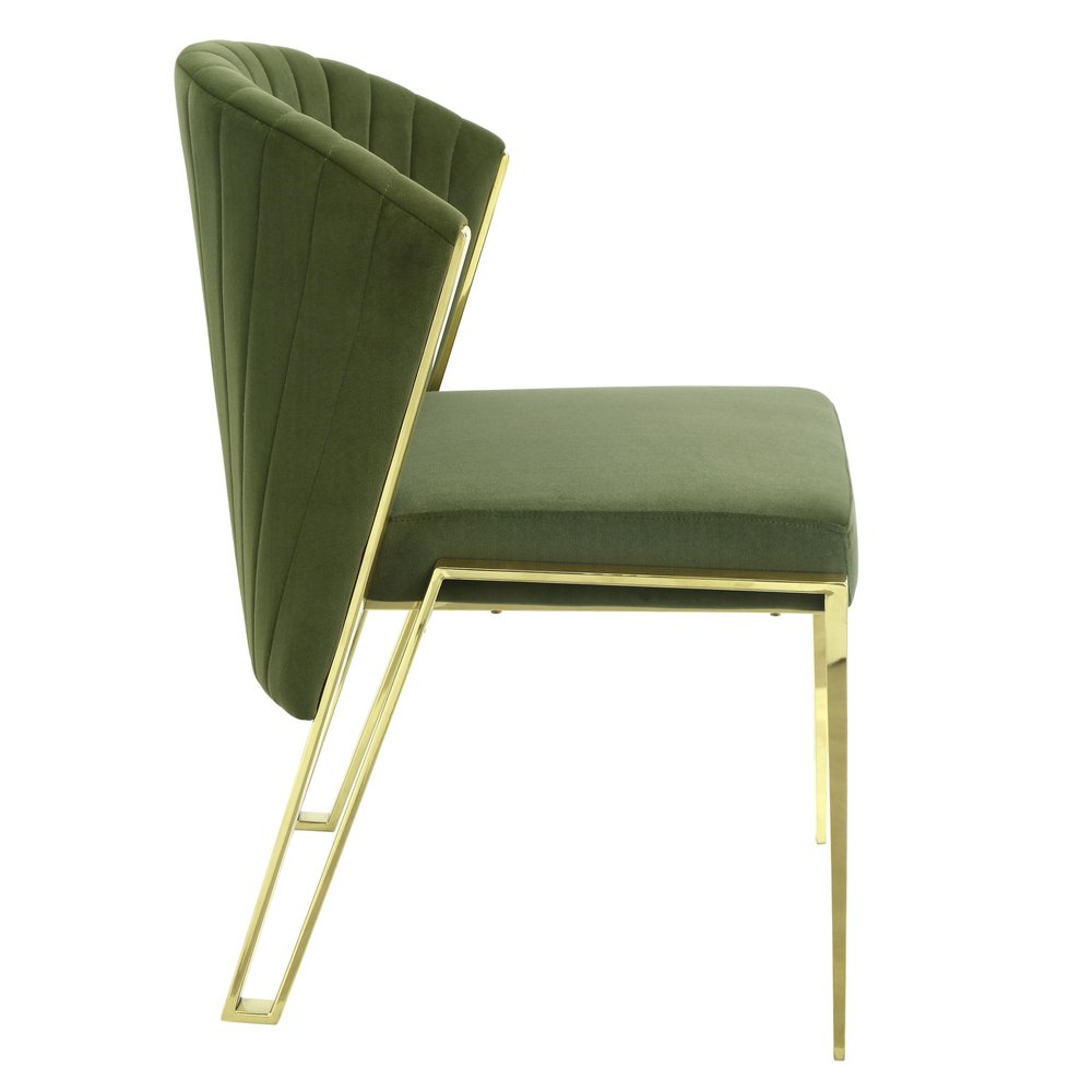 Set of Two Green and Gold Upholstered Velvet And Steel Wing Back Dining Side Chairs HomeRoots