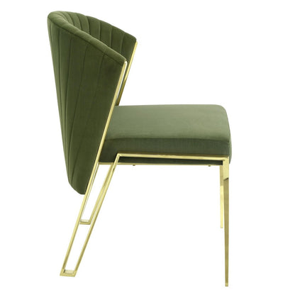 Set of Two Green and Gold Upholstered Velvet And Steel Wing Back Dining Side Chairs HomeRoots