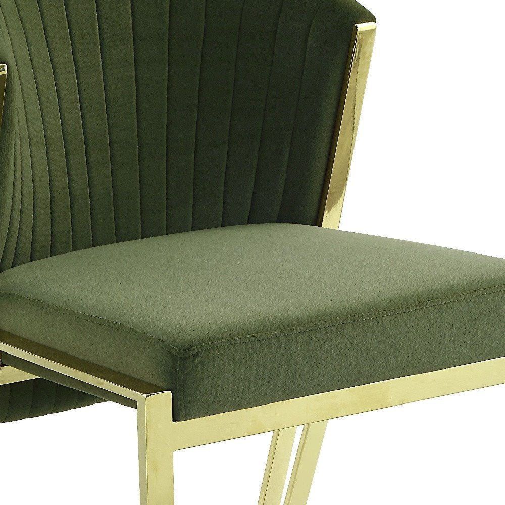 Set of Two Green and Gold Upholstered Velvet And Steel Wing Back Dining Side Chairs HomeRoots