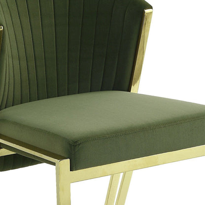 Set of Two Green and Gold Upholstered Velvet And Steel Wing Back Dining Side Chairs HomeRoots