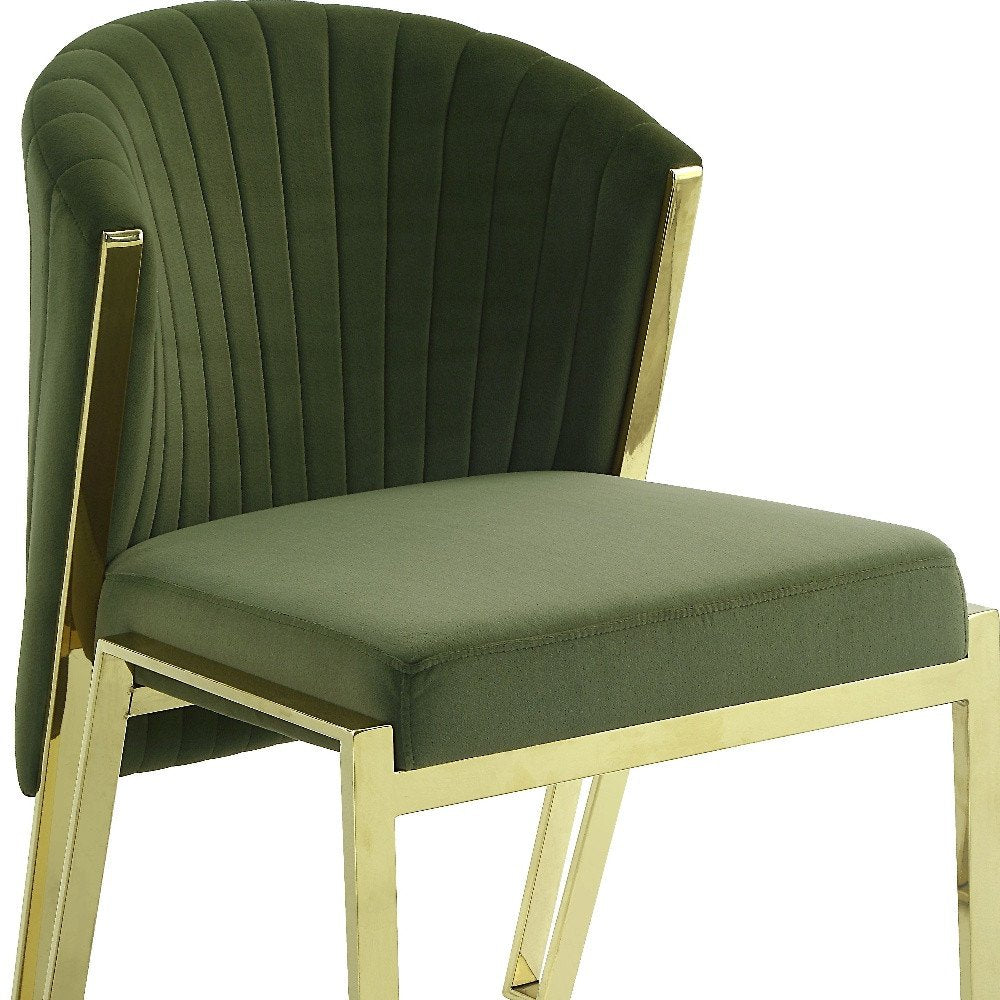 Set of Two Green and Gold Upholstered Velvet And Steel Wing Back Dining Side Chairs HomeRoots