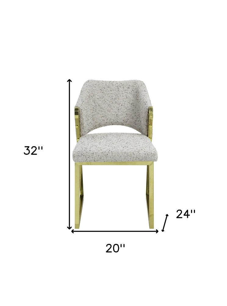 Beige and Gold Upholstered Boucle Wing Back Dining Side Chair HomeRoots