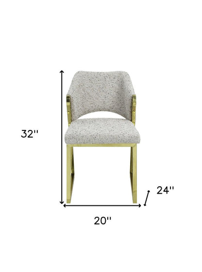 Beige and Gold Upholstered Boucle Wing Back Dining Side Chair HomeRoots