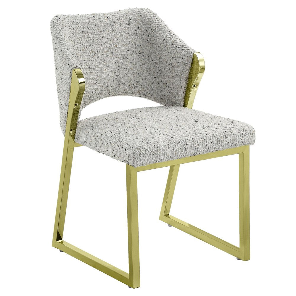 Beige and Gold Upholstered Boucle Wing Back Dining Side Chair HomeRoots