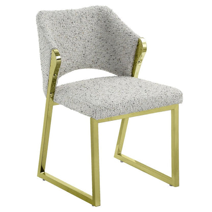 Beige and Gold Upholstered Boucle Wing Back Dining Side Chair HomeRoots