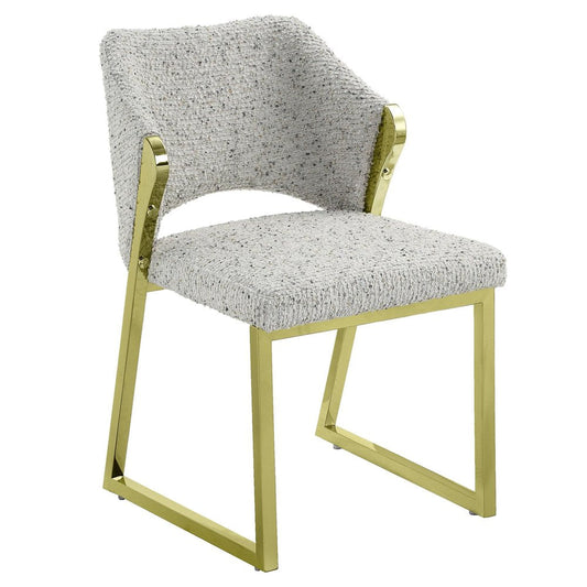 Beige and Gold Upholstered Boucle Wing Back Dining Side Chair HomeRoots