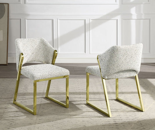 Beige and Gold Upholstered Boucle Wing Back Dining Side Chair HomeRoots