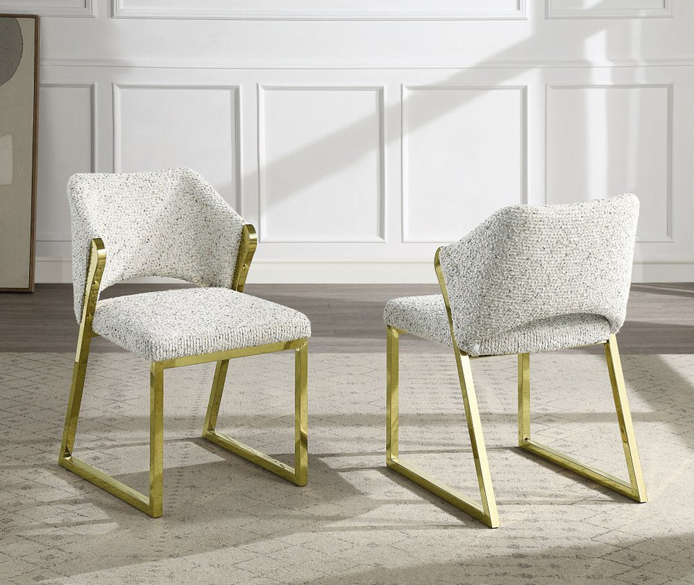 Beige and Gold Upholstered Boucle Wing Back Dining Side Chair HomeRoots