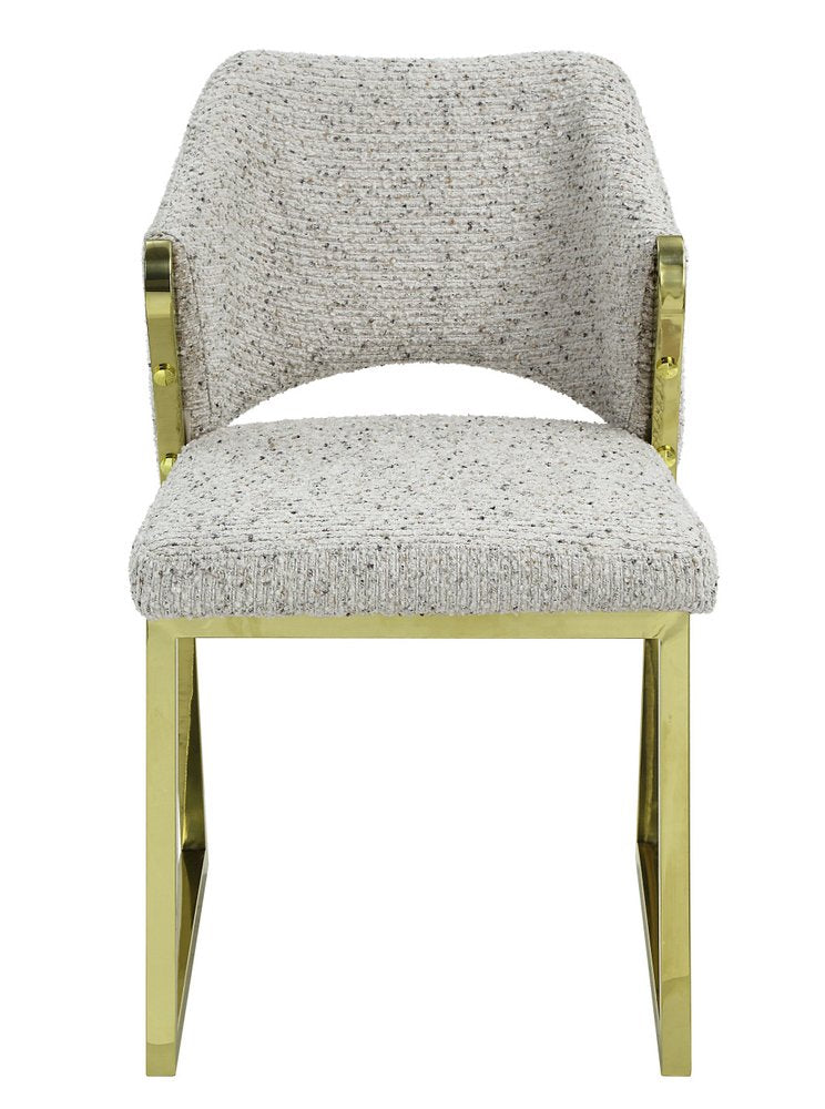 Beige and Gold Upholstered Boucle Wing Back Dining Side Chair HomeRoots