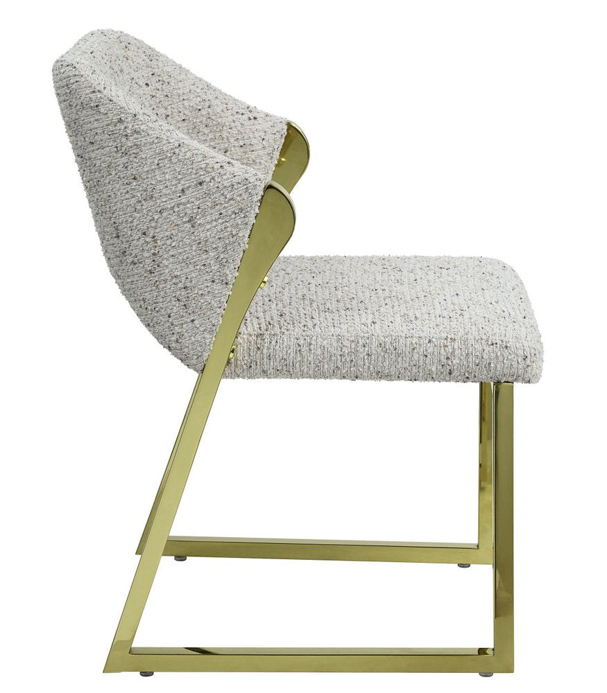 Beige and Gold Upholstered Boucle Wing Back Dining Side Chair HomeRoots