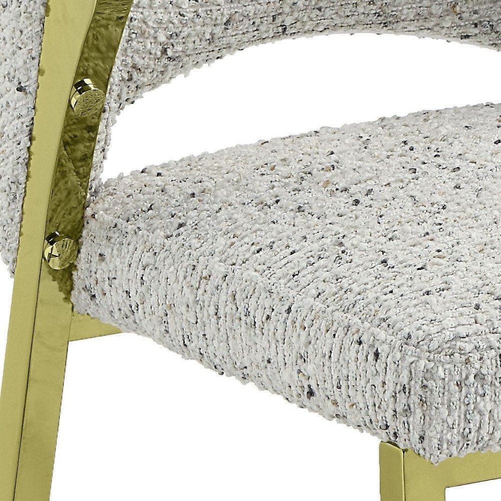 Beige and Gold Upholstered Boucle Wing Back Dining Side Chair HomeRoots