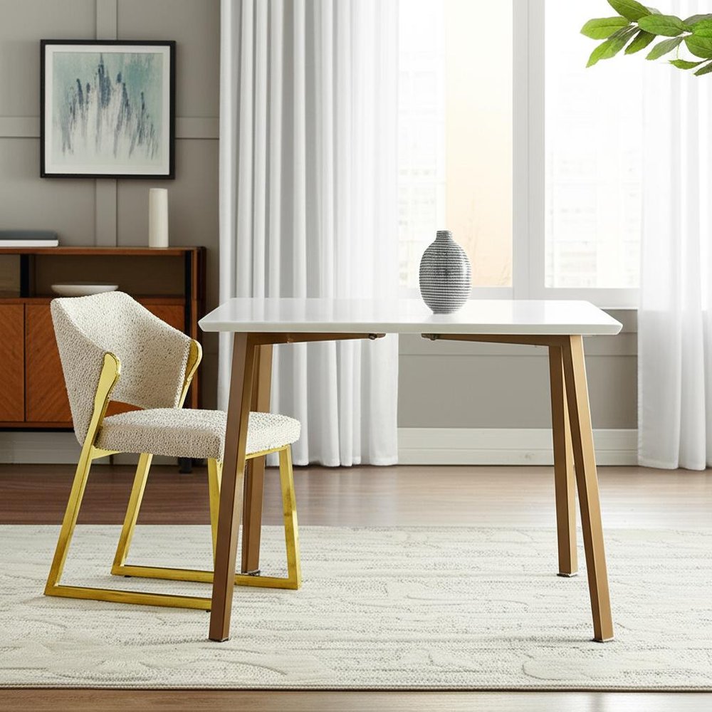 Beige and Gold Upholstered Boucle Wing Back Dining Side Chair HomeRoots
