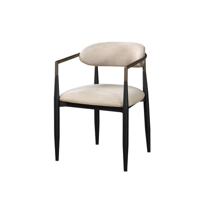 Set of Two Beige And Black Upholstered Fabric Open Back Dining Arm Chairs HomeRoots