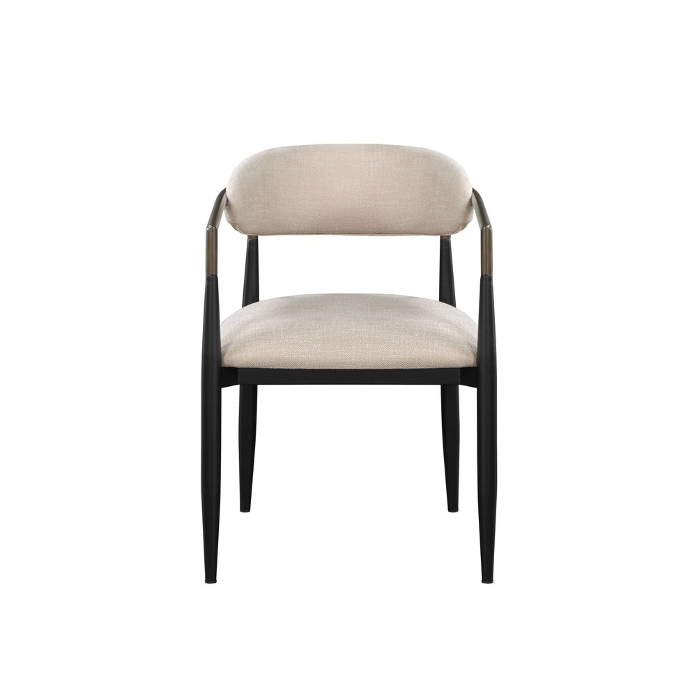 Set of Two Beige And Black Upholstered Fabric Open Back Dining Arm Chairs HomeRoots