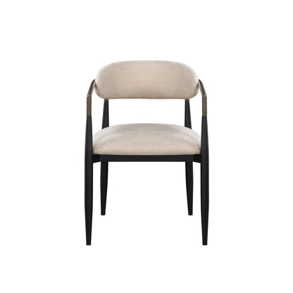 Set of Two Beige And Black Upholstered Fabric Open Back Dining Arm Chairs HomeRoots