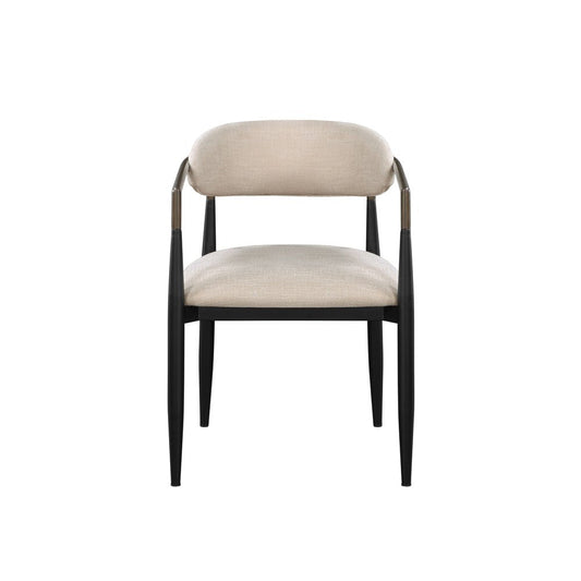 Set of Two Beige And Black Upholstered Fabric Open Back Dining Arm Chairs HomeRoots