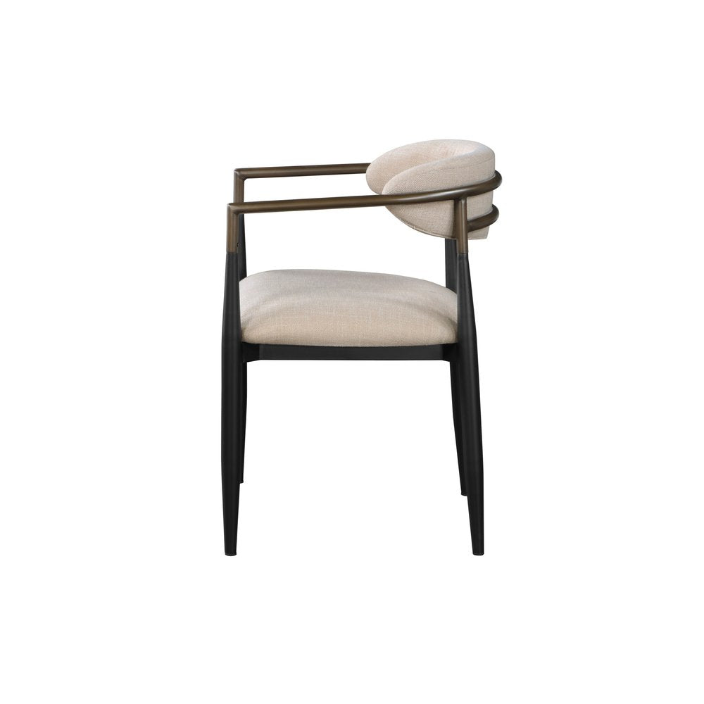 Set of Two Beige And Black Upholstered Fabric Open Back Dining Arm Chairs HomeRoots