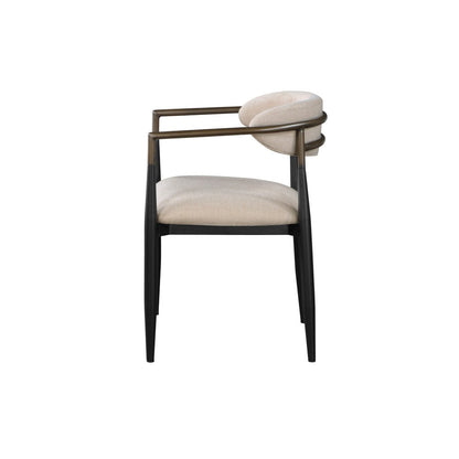 Set of Two Beige And Black Upholstered Fabric Open Back Dining Arm Chairs HomeRoots