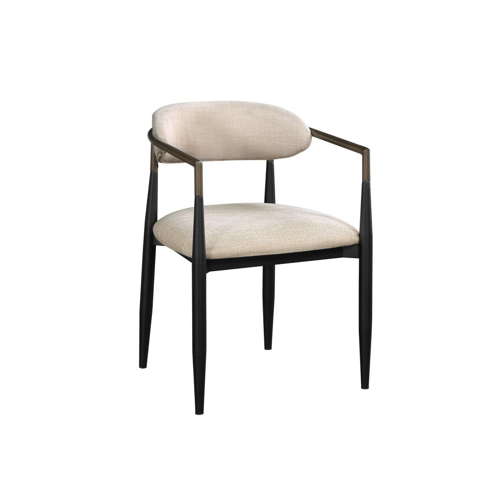 Set of Two Beige And Black Upholstered Fabric Open Back Dining Arm Chairs HomeRoots