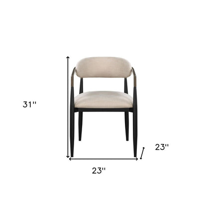 Set of Two Beige And Black Upholstered Fabric Open Back Dining Arm Chairs HomeRoots