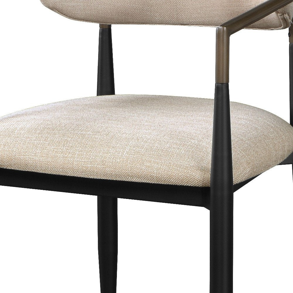 Set of Two Beige And Black Upholstered Fabric Open Back Dining Arm Chairs HomeRoots