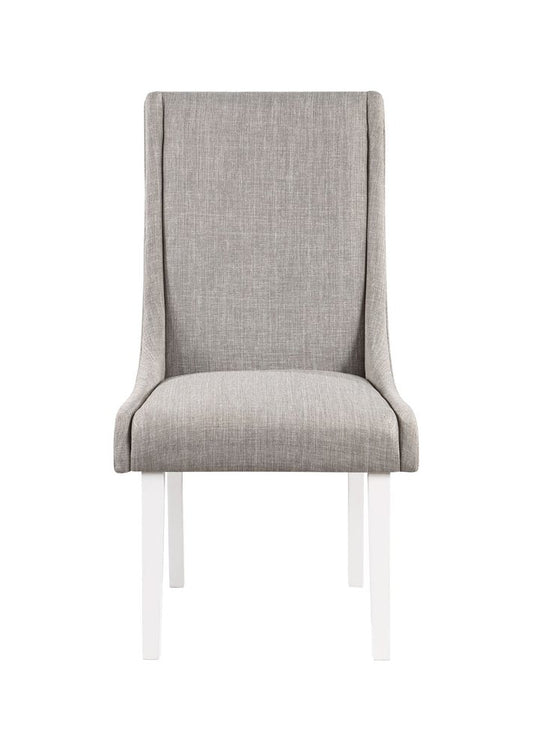 Set of Two Gray And White Linen And Solid Wood Dining Side Chairs