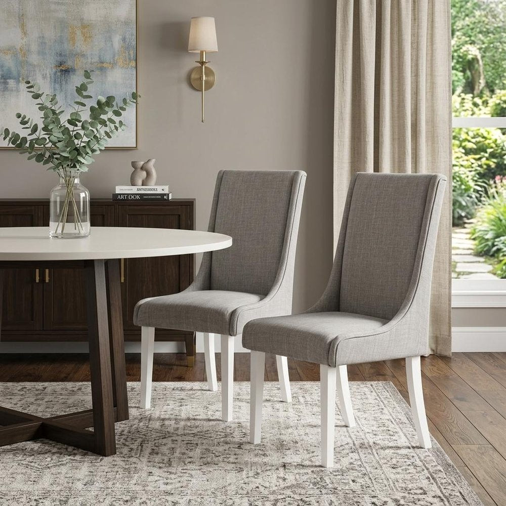 Set of Two Gray and White Linen Dining Side Chairs HomeRoots