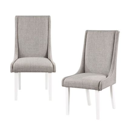 Set of Two Gray and White Linen Dining Side Chairs HomeRoots