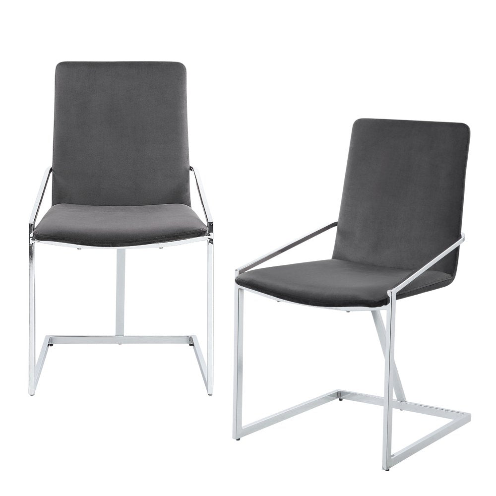Set of Two Gray and Silver Upholstered Velvet And Metal Dining Side Chairs HomeRoots