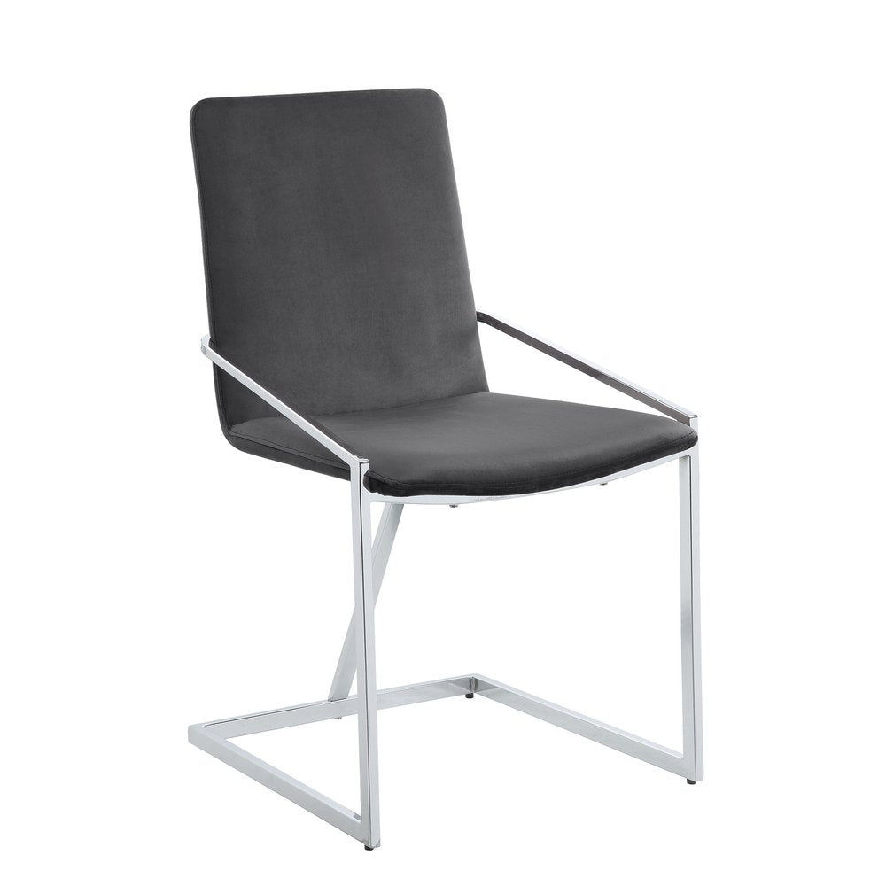 Set of Two Gray and Silver Upholstered Velvet And Metal Dining Side Chairs HomeRoots