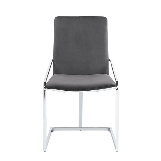 Set of Two Gray and Silver Upholstered Velvet And Metal Dining Side Chairs HomeRoots