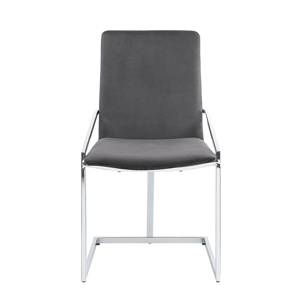 Set of Two Gray and Silver Upholstered Velvet And Metal Dining Side Chairs HomeRoots