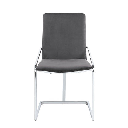 Set of Two Gray and Silver Upholstered Velvet And Metal Dining Side Chairs HomeRoots