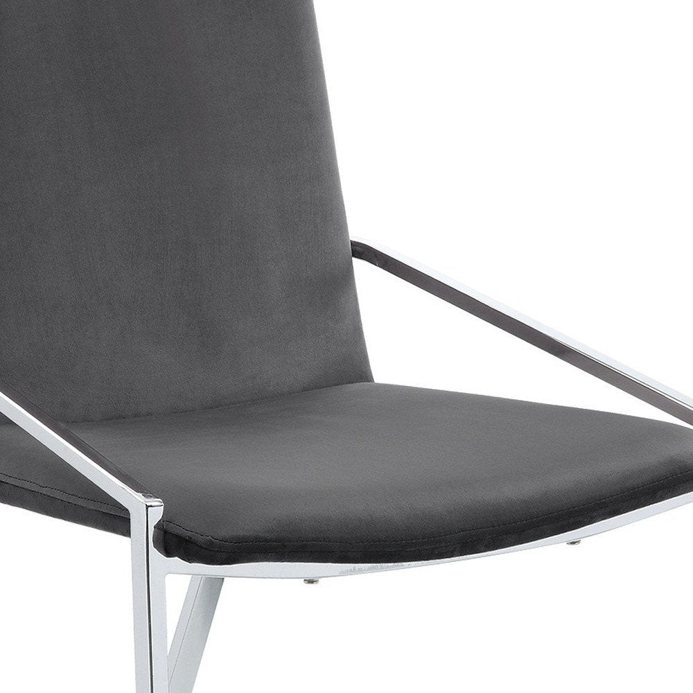 Set of Two Gray and Silver Upholstered Velvet And Metal Dining Side Chairs HomeRoots