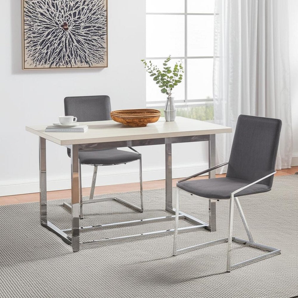 Set of Two Gray and Silver Upholstered Velvet And Metal Dining Side Chairs HomeRoots