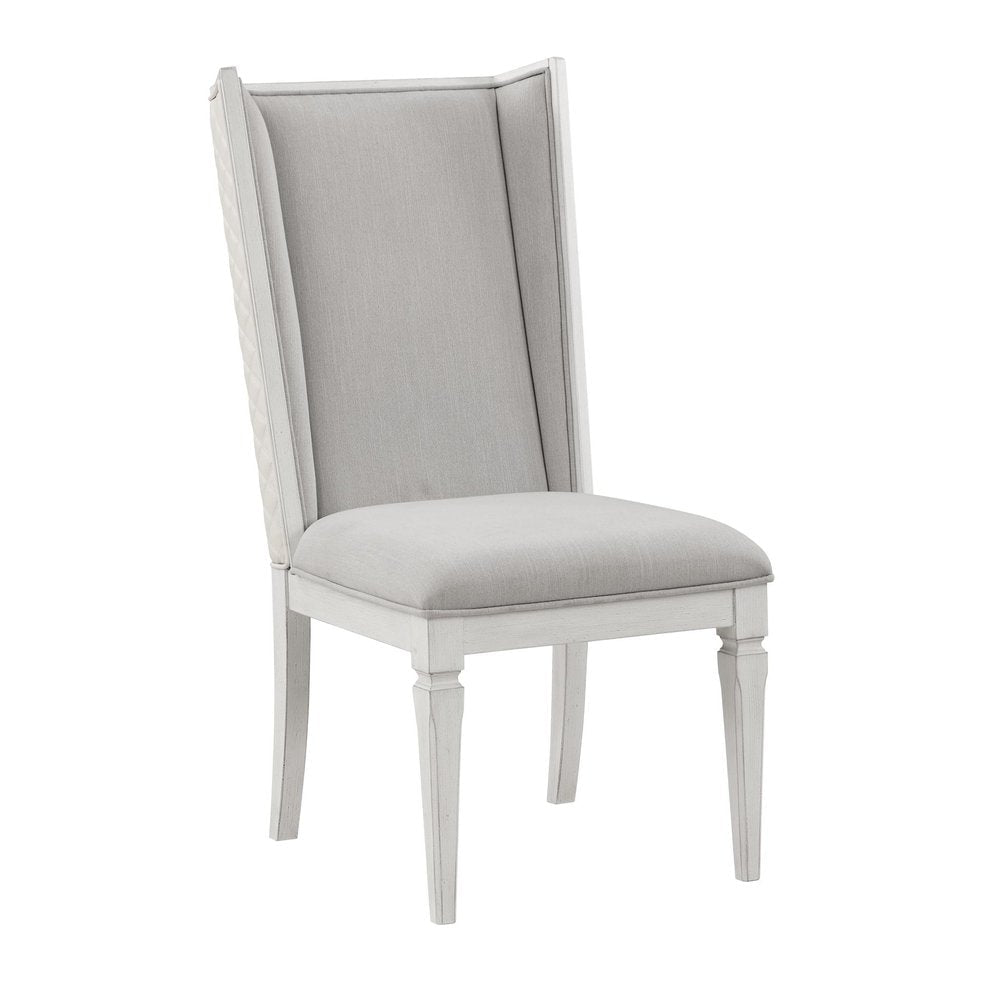 Set of Two Light Gray and White Linen Open Back Dining Side Chairs HomeRoots