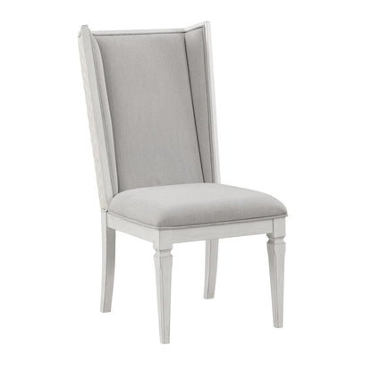 Set of Two Light Gray and White Linen Open Back Dining Side Chairs HomeRoots
