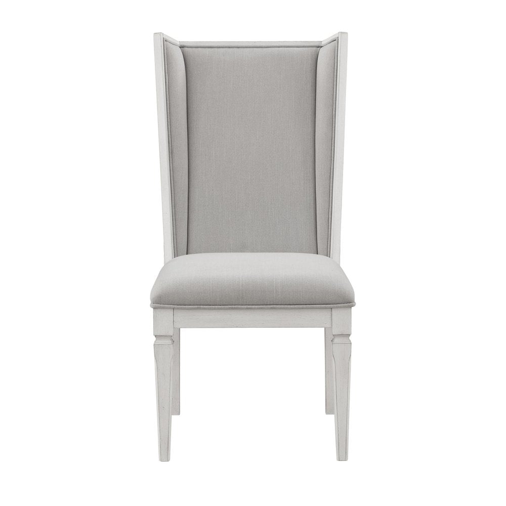 Set of Two Light Gray and White Linen Open Back Dining Side Chairs HomeRoots