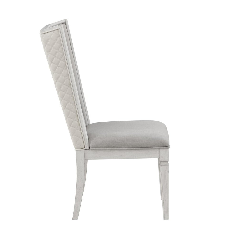 Set of Two Light Gray and White Linen Open Back Dining Side Chairs HomeRoots
