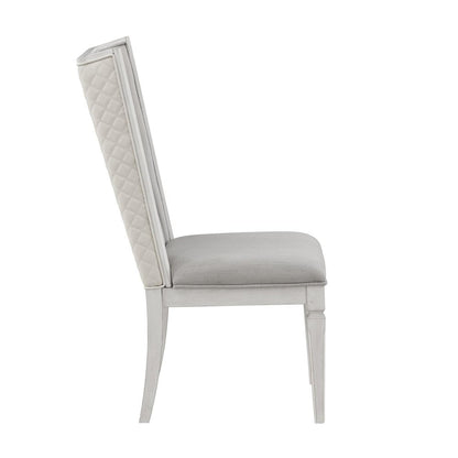 Set of Two Light Gray and White Linen Open Back Dining Side Chairs HomeRoots