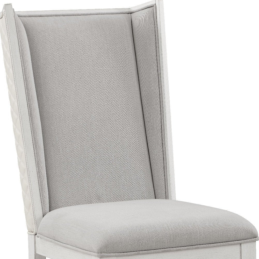 Set of Two Light Gray and White Linen Open Back Dining Side Chairs HomeRoots